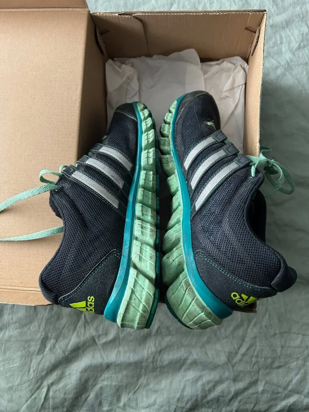 Well worn navy/ aqua Adidas Liquid Ride women size 8.5